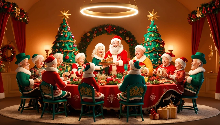 Dutch Christmas celebration showing traditional family feast and holiday decorations