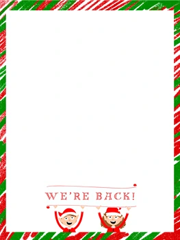 Elf Arrival We're Back Template with Crayon Stripes