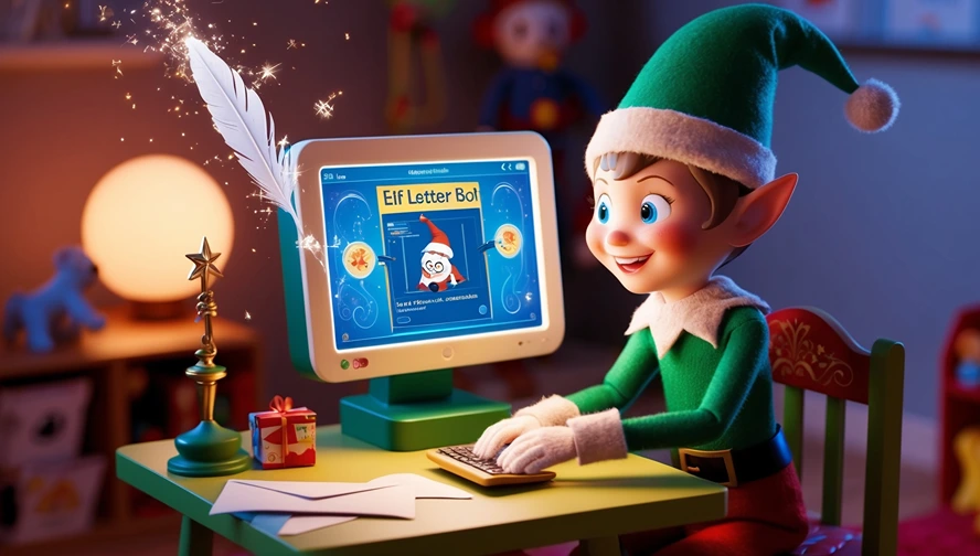 Holiday elf using Magic Letter Box to create personalized letters