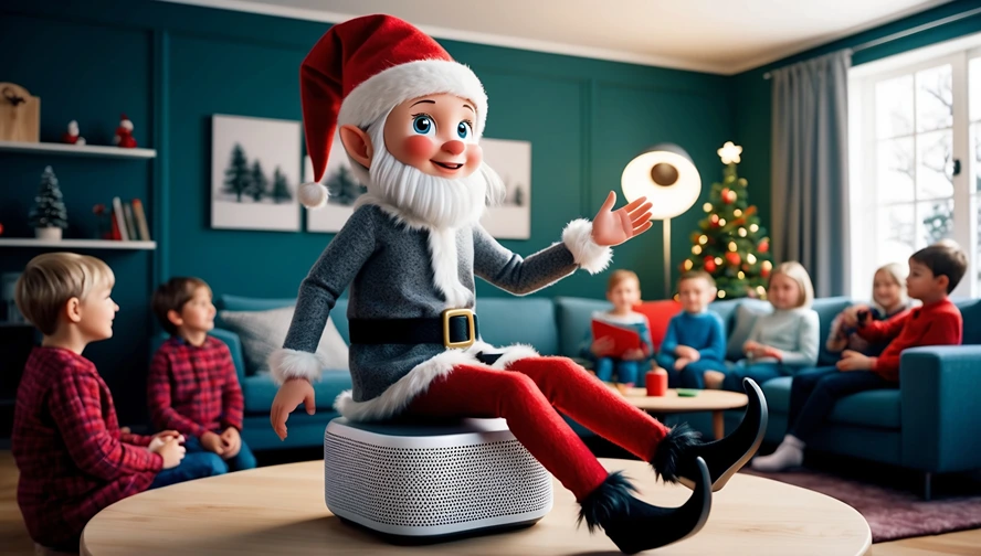 Nisse sharing stories with children in a modern home setting, bridging generations through folklore - Craft magical Nisse stories with Magic Letter Box