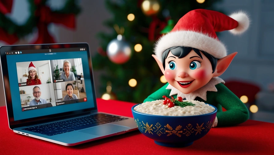 Nisse participating in a virtual family gathering, showcasing how Scandinavian traditions adapt to modern technology - Personalize your Nisse experience with Magic Letter Box